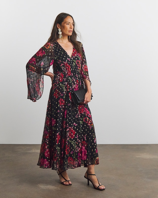 Joanna Hope Metallic Floral Maxi Dress