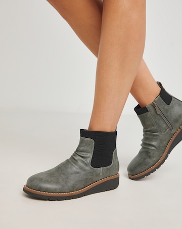 Heavenly Soles Blanche Low Wedge Ruched Ankle Boot - Extra Wide Fit (EEE)