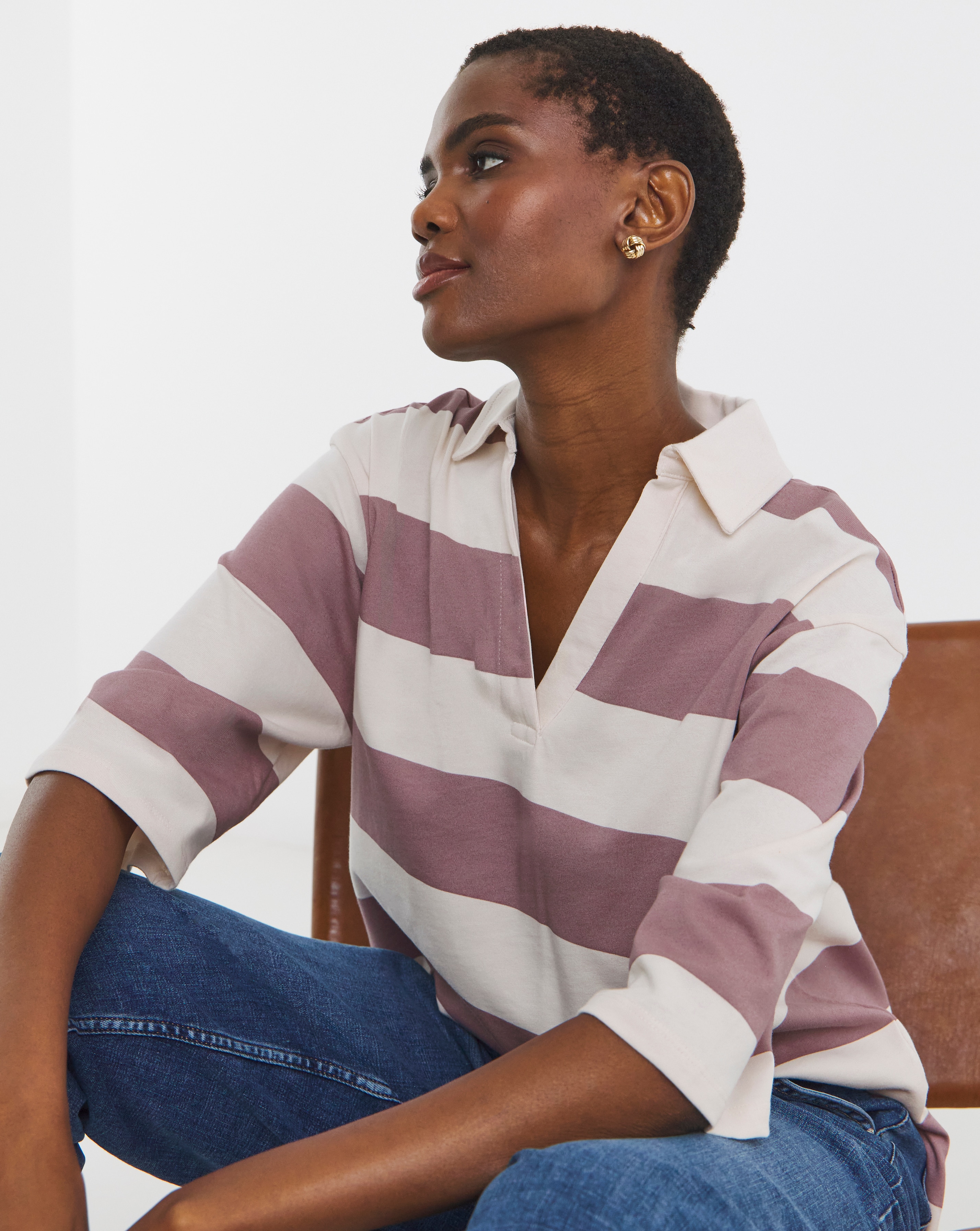 Lilac Stripe Rugby Polo Top | JD Williams