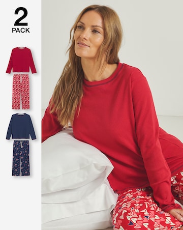 Simply Be (2 Pack) Ribbed Top Pyjama Sets