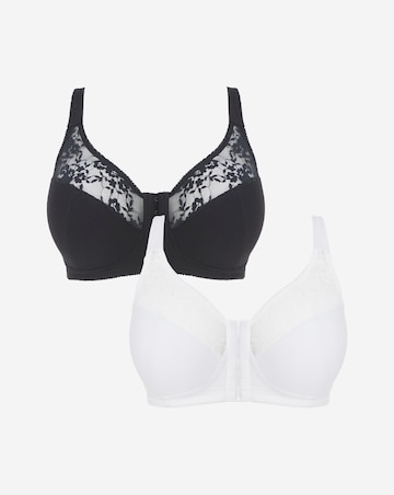 Pretty Secrets (2 Pack) Cotton Lace Front Fastening Non Wired Full Cup Bras