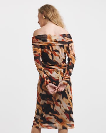 Mesh Ruched Bardot Dress