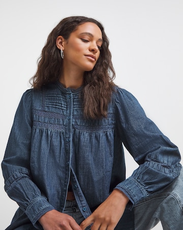 Mid Blue Lace Insert Denim Blouse