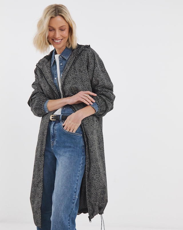 Mono Print Longline Lightweight Raincoat