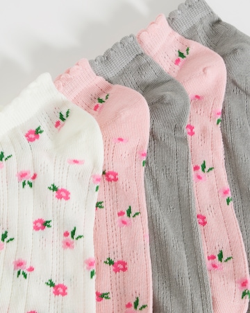 Pretty Secrets (5 Pair Pack) Pointelle Trainer Socks (Wide Fit) Pink Floral