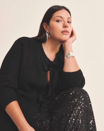 Simply Be Cosy Yarn Black Tie Front Bow Cardigan