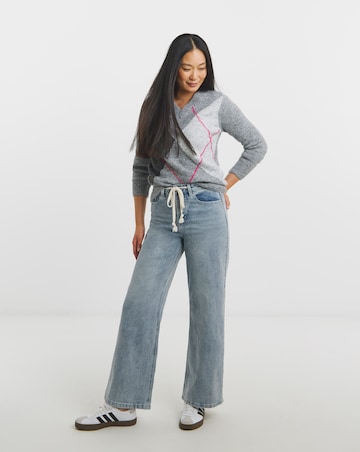 Grey V Neck Argyle Jumper