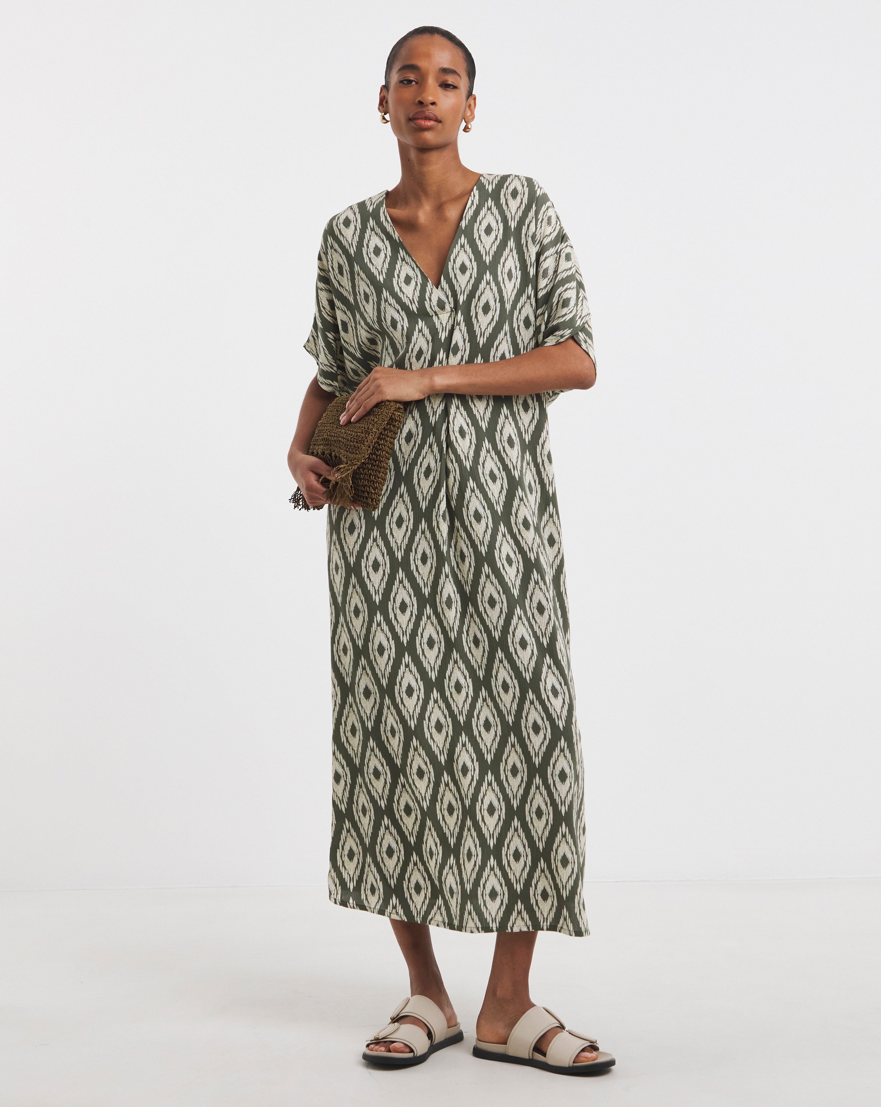 Textured Crinkle Kaftan Overhead Midi Dress
