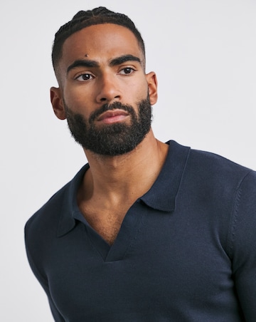 Navy Revere Collar Long Sleeve Polo