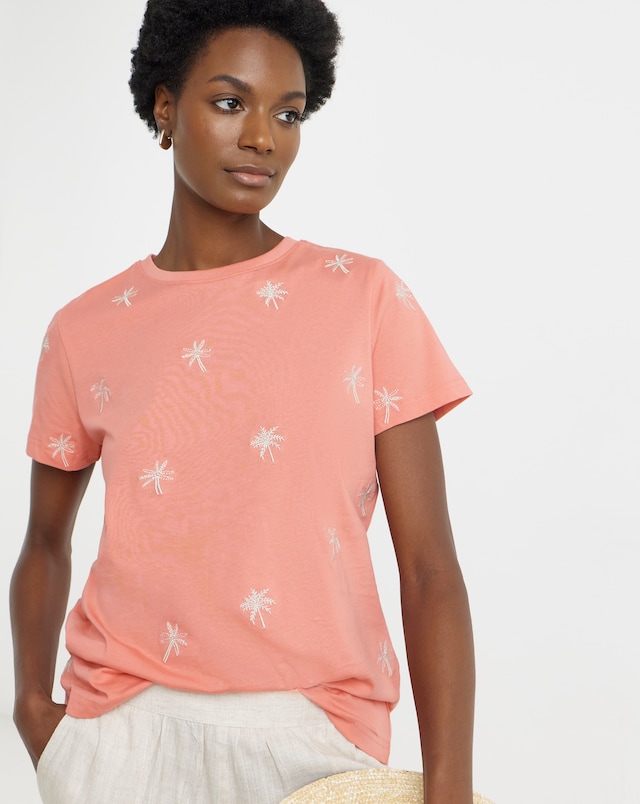 Pink Embroidered Short Sleeve T-Shirt