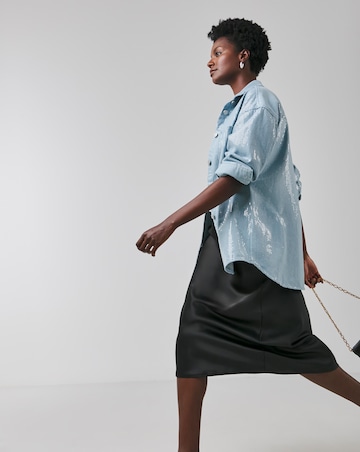 Clear Sequin Oversized Denim Shirt