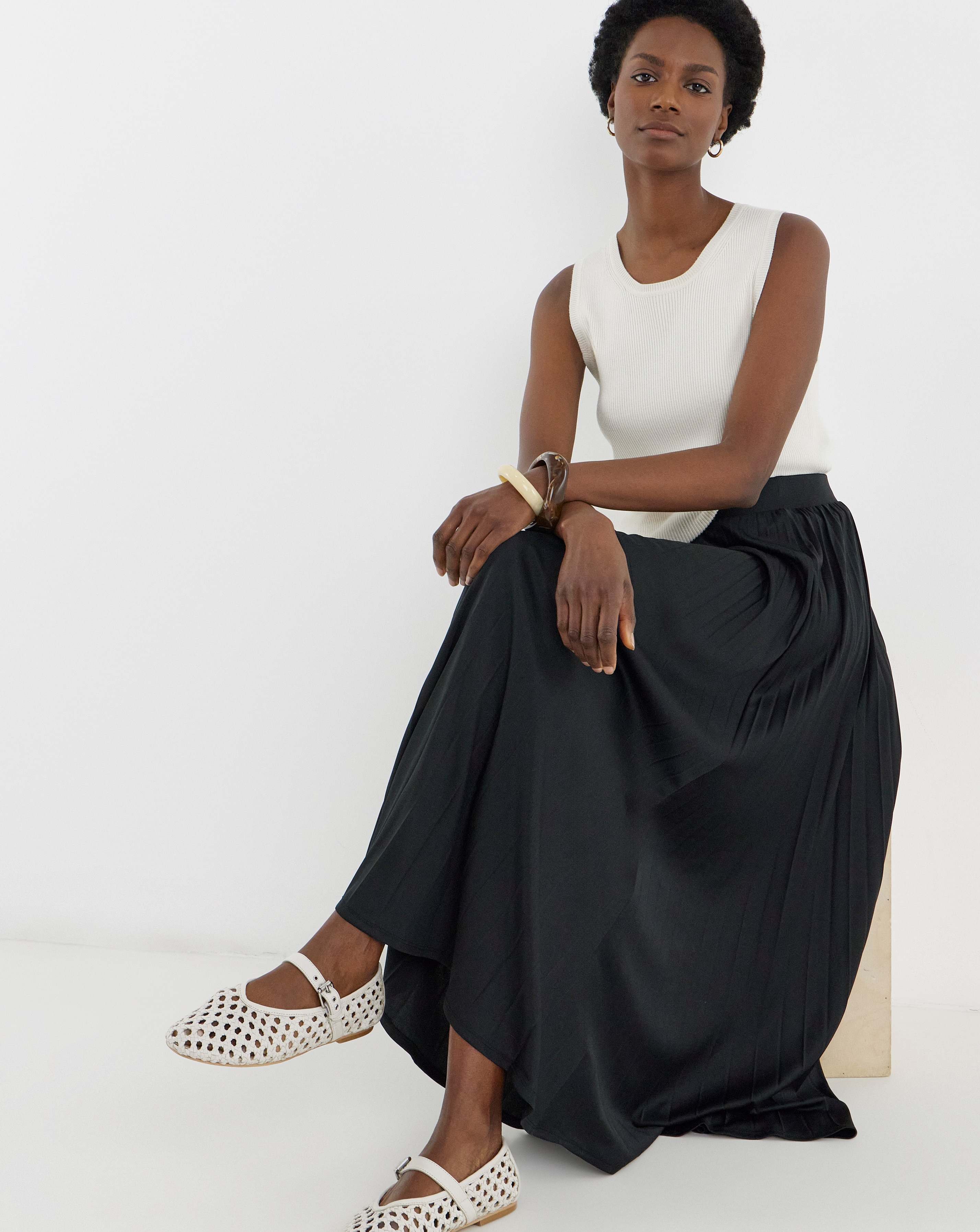 Black Pleated Pull On Jersey Maxi Skirt | JD Williams