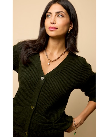 Little Mistress Khaki Bow Pocket Detail Cardigan