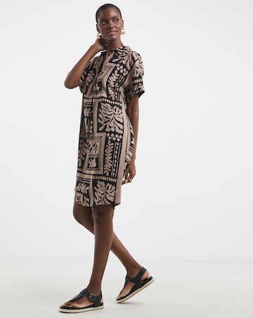 Linen Mix Collared Tunic Dress