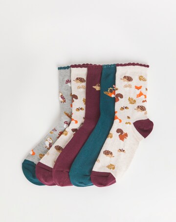 Pretty Secrets (5 Pair Pack) Cotton Rich Ankle Socks (Wide Fit) Animals