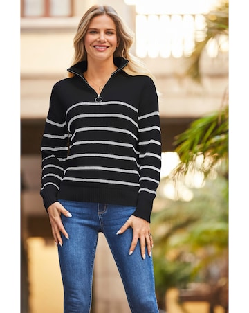 Sosandar Stripe Quarter Zip Jumper