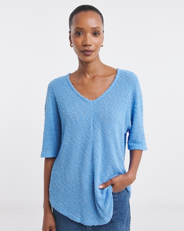 Popcorn Yarn V-neck Short Sleeve Top