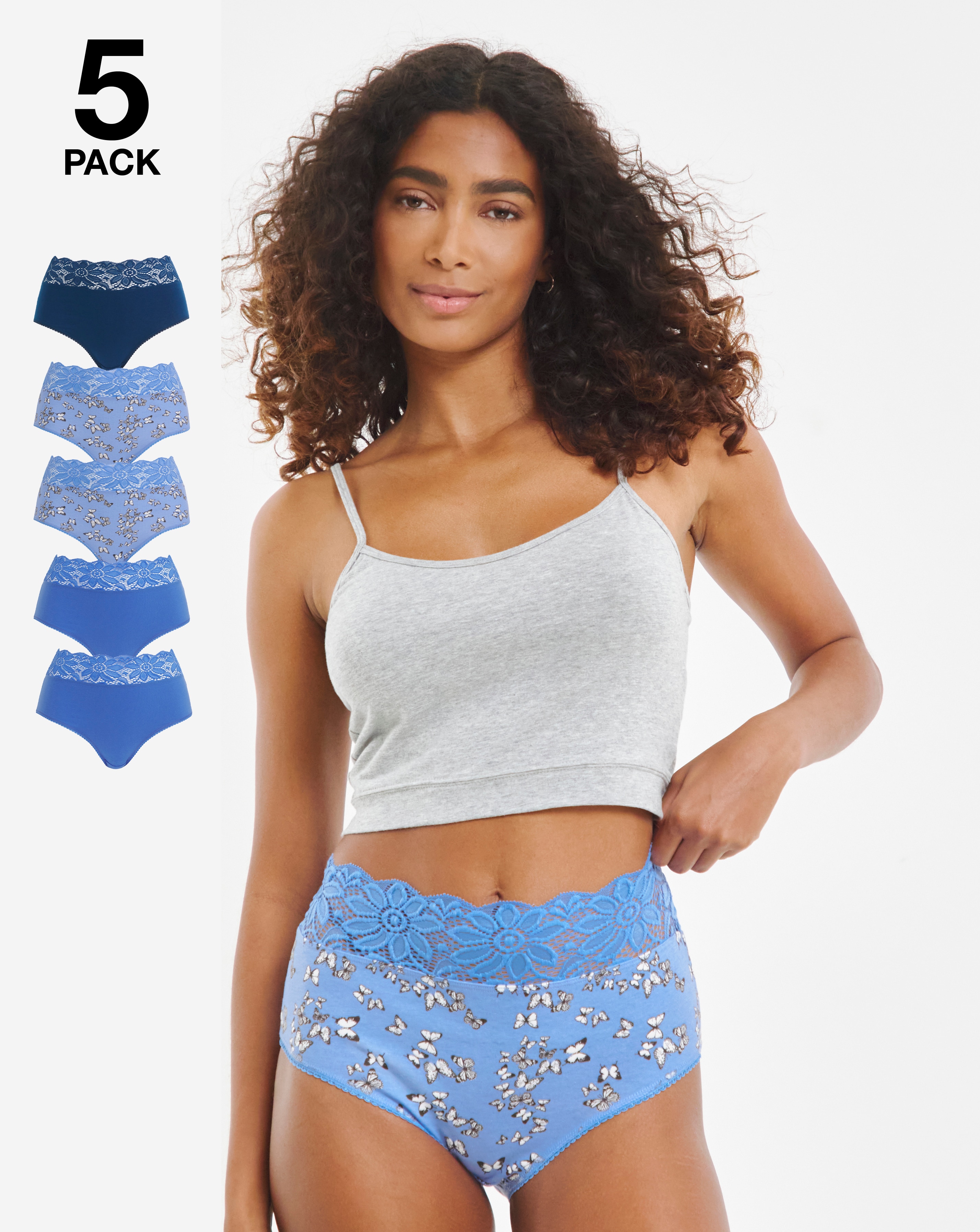 Pretty Secrets (5 Pack) Lace Top Full Knickers Blue Floral | JD