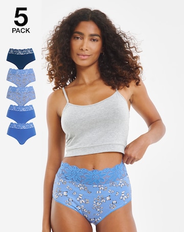 Pretty Secrets (5 Pack) Lace Top Full Brief Knickers Butterfly