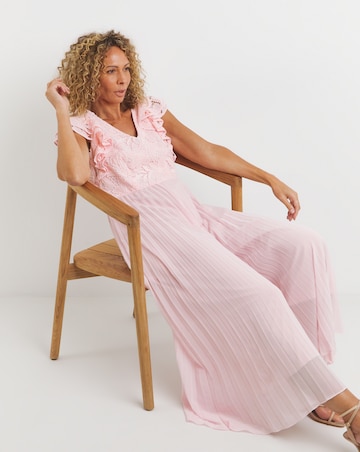 Joanna Hope Lace Frill Sleeve Pleated Jumpsuit