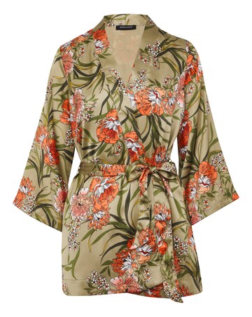 Khaki Floral Tie Belt Kimono