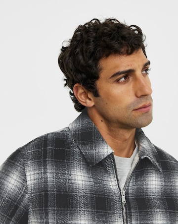 Check Borg Lined Zip Harrington