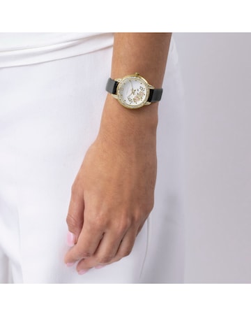 Radley Gold Plated Stone Set Black Leather Strap Watch