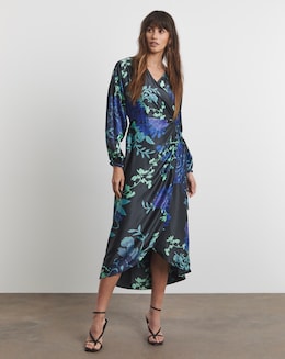 Joanna Hope Floral Satin Wrap Dress