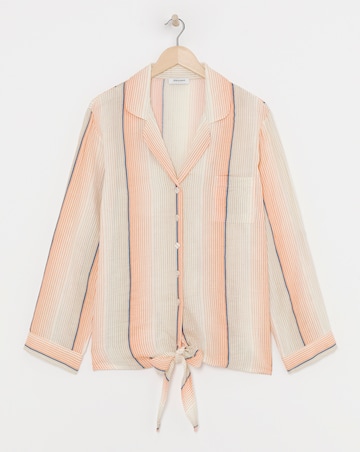 Stripe Button Through Tie Waist Cotton Cheesecloth Lounge Set