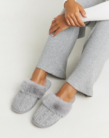 Dana Faux Fur Trim Mule Slippers - Wide Fit (E)