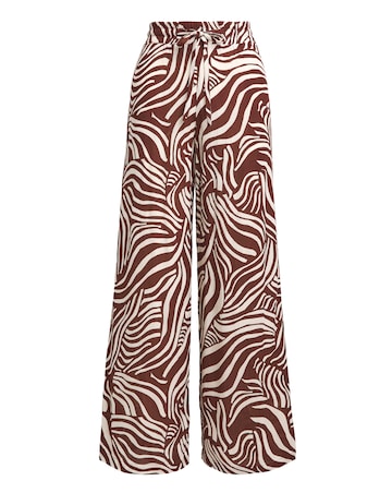 Brown Print Crinkle Pull On Wide Leg Trousers