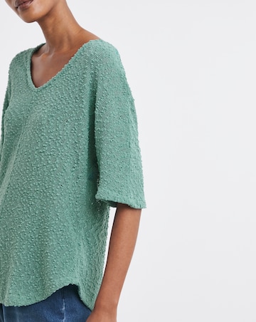 Popcorn Yarn V-neck Short Sleeve Top