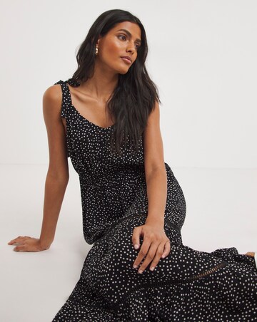 Viscose Crinkle Cami Dress With Tie Straps and Crochet Trim