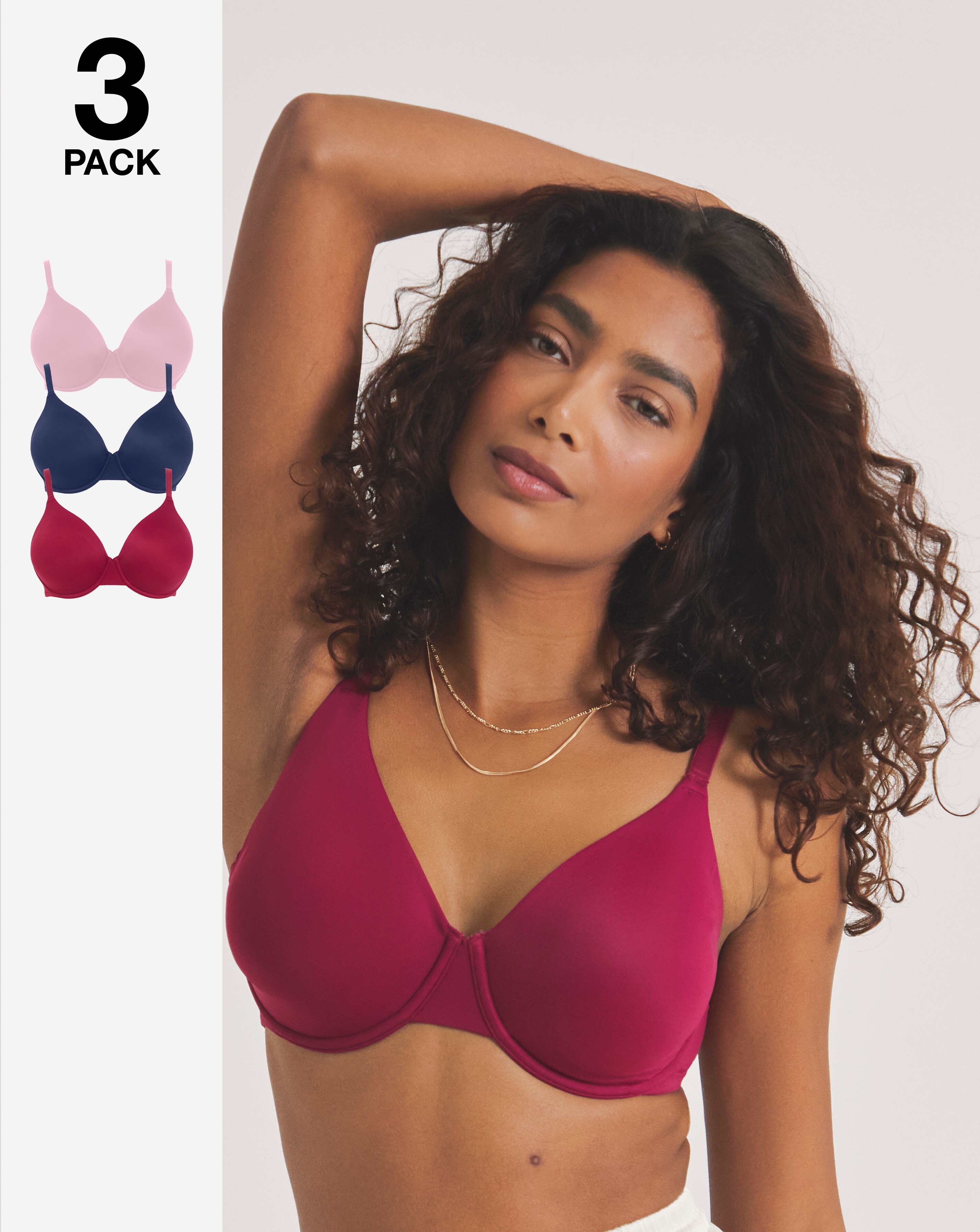 Pretty Secrets (3 Pack) Claire Moulded Micro Full Cup Wired Bras (B-E) Berry