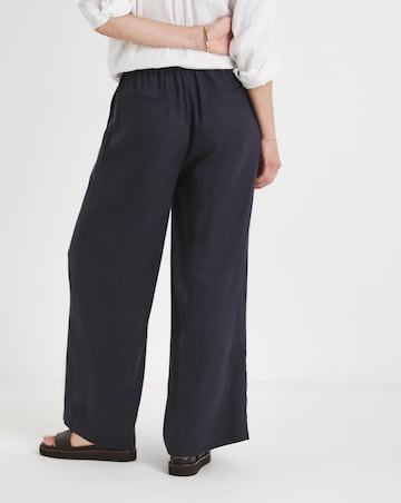 Navy Linen Mix Wide Leg Trouser