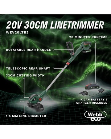 Webb 20V 30cm Cordless Linetrimmer (2AH Battery & Charger)