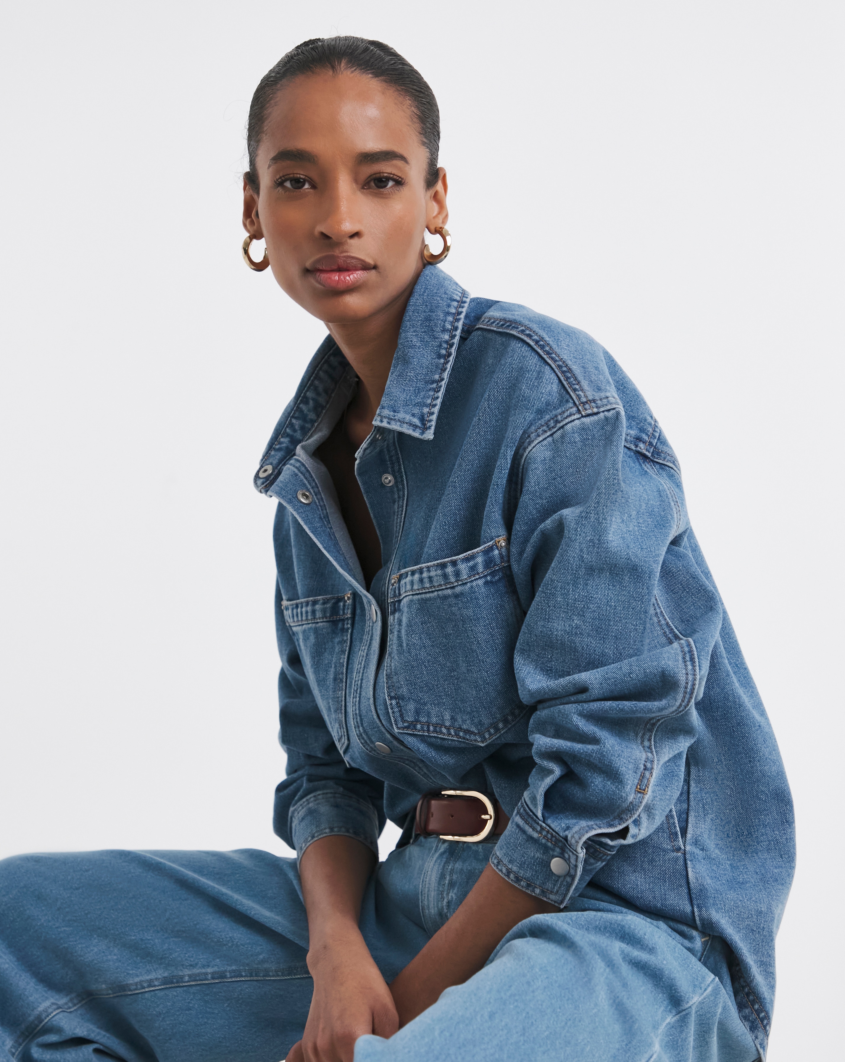 Pure Cotton Mid Blue Denim Shacket | JD Williams