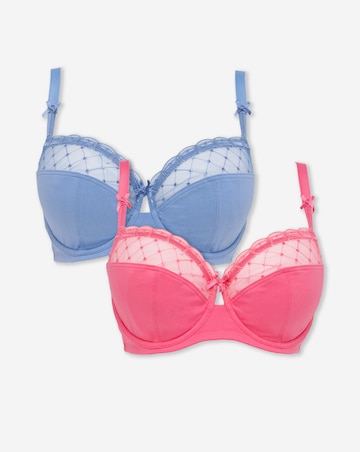 Pretty Secrets (2 Pack) Rachel Embroidered Balcony Wired Bras (B-G) Pink/Blue