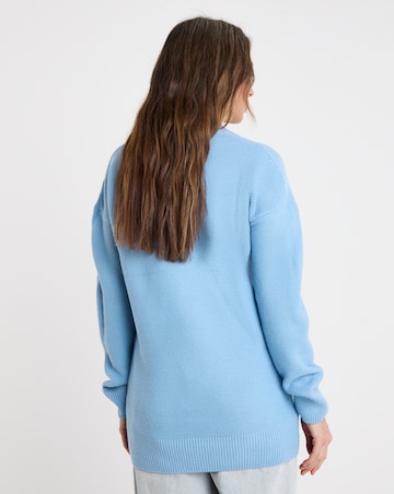 Blue V Neck Curved Hem Tunic