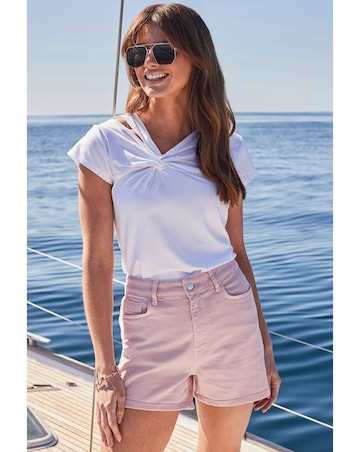 Sosandar Ivory Asymmetric Neck Detail Jersey Top