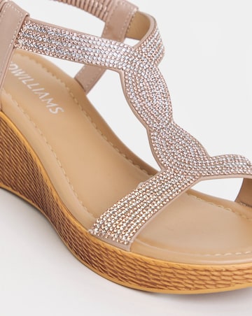 Aziz Sparkly T Bar Wedged Sandals - Extra Wide Fit (EEE)