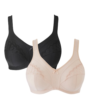 Pretty Secrets (2 Pack) Sally Non Wired Minimiser Bras (C-L) Black/Almond