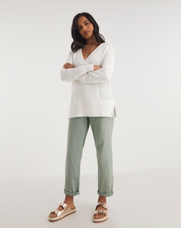 Ivory Multi Stitch Detail V Neck Jumper