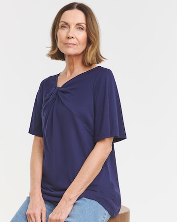 Navy Twist Detail Angel Sleeve Top