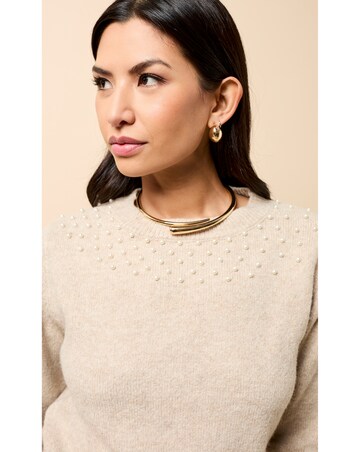 Little Mistress Taupe Embellished Knitted Jumper