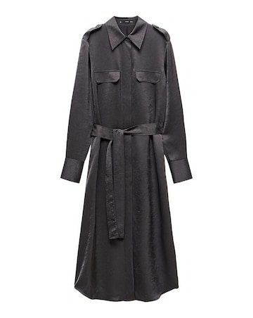 Mango Tie Waist Utility Pocket Shirt Dress