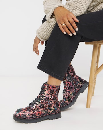 Heavenly Feet Justina Lace Up Chunky Boot Wide Fit
