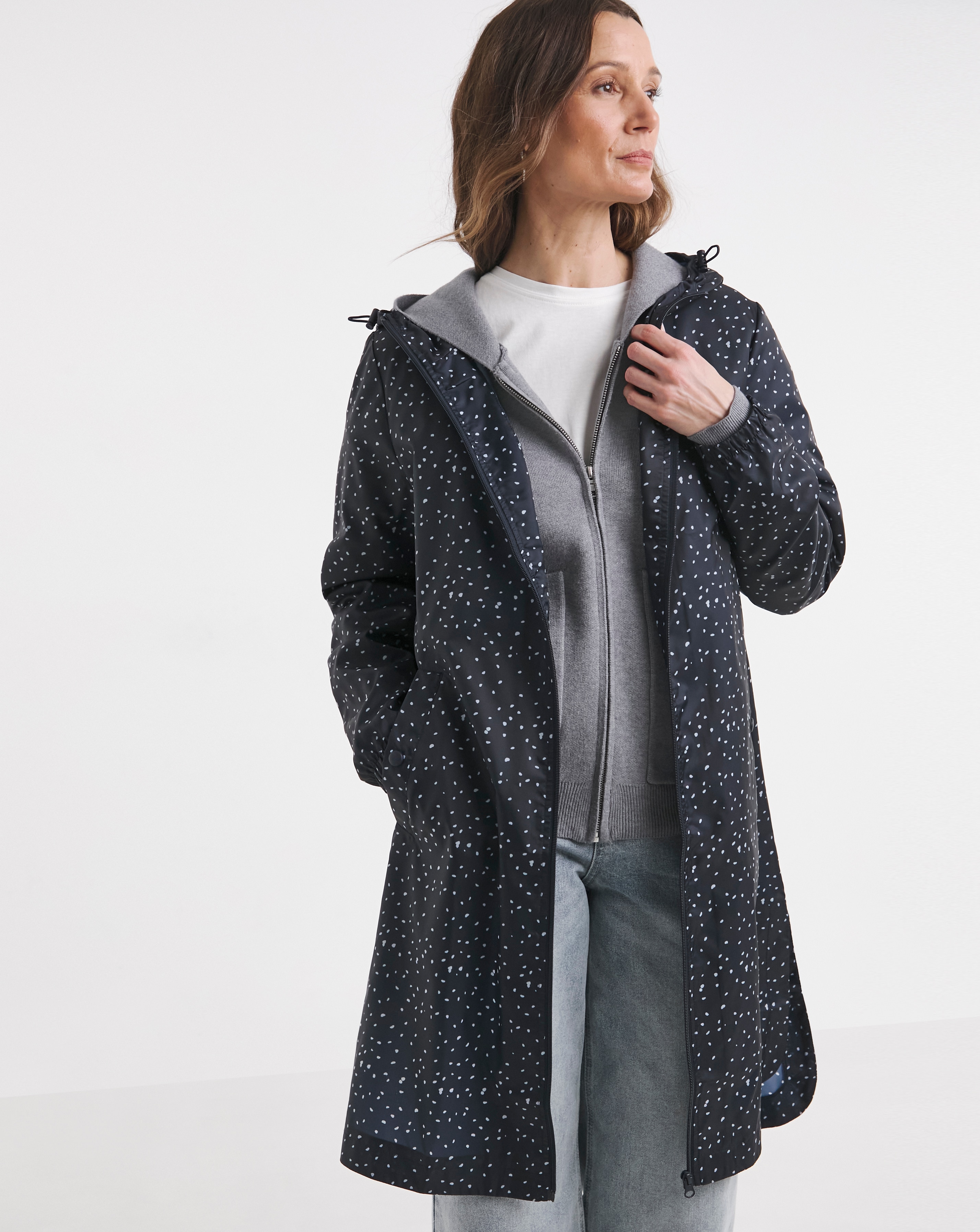 Longline Navy Spot Printed Pac A Mac | JD Williams