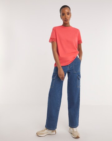 Pink Lace Trim Short Sleeve T-Shirt