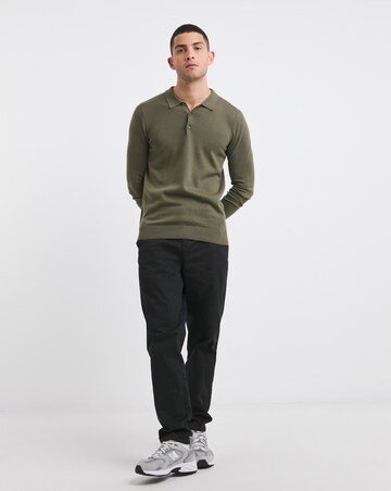 Khaki Long Sleeve Knitted Polo